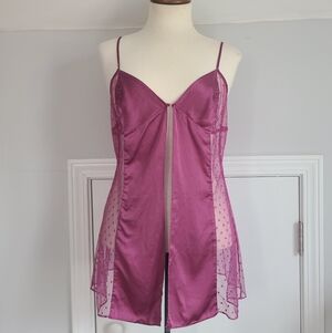 Y2K Victoria’s Secret Silk Slip Dress S Mesh Dot Lace Flyaway Vtg Babydoll FLAW